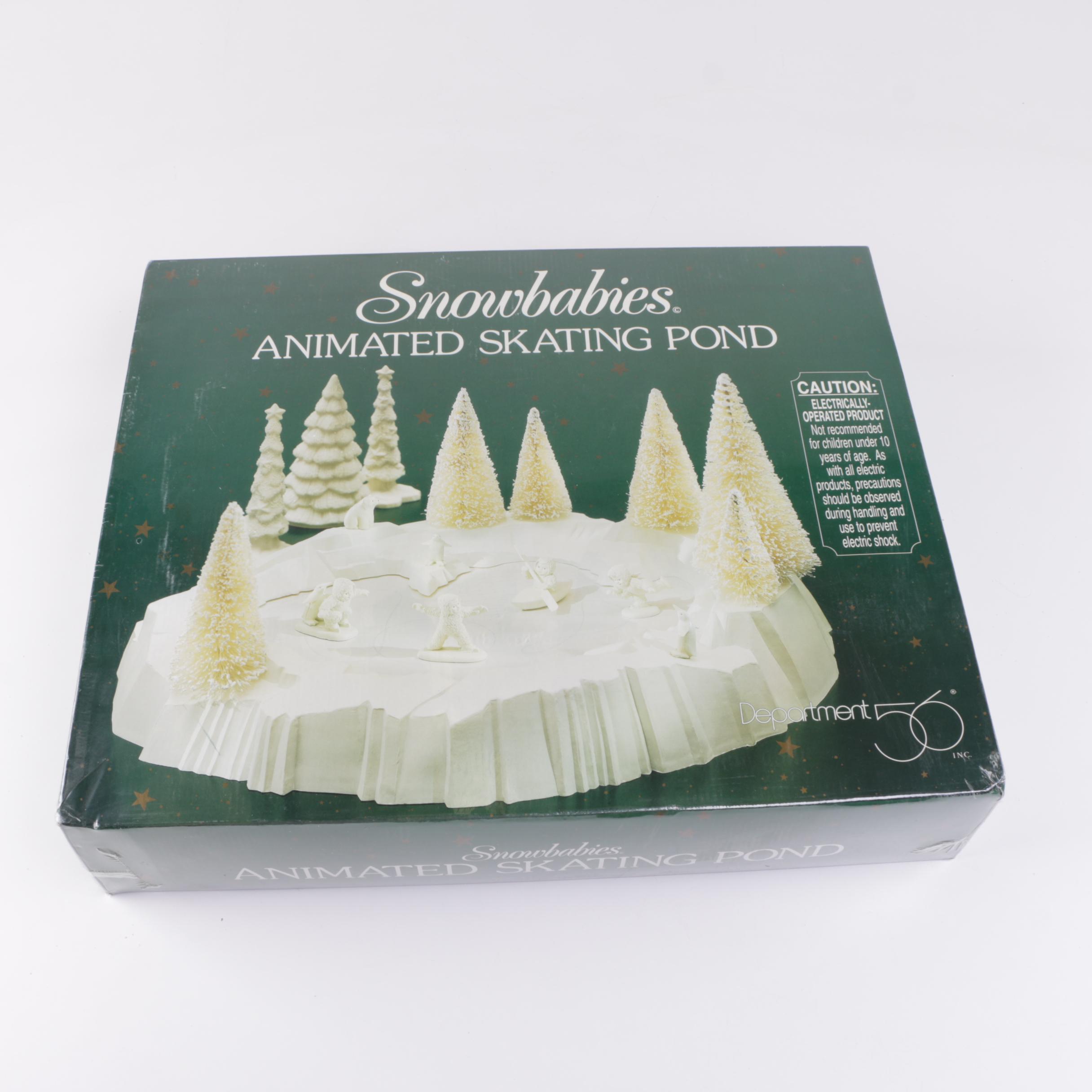 Pair of Department 56 "Snowbabies" Animated Skating Pond