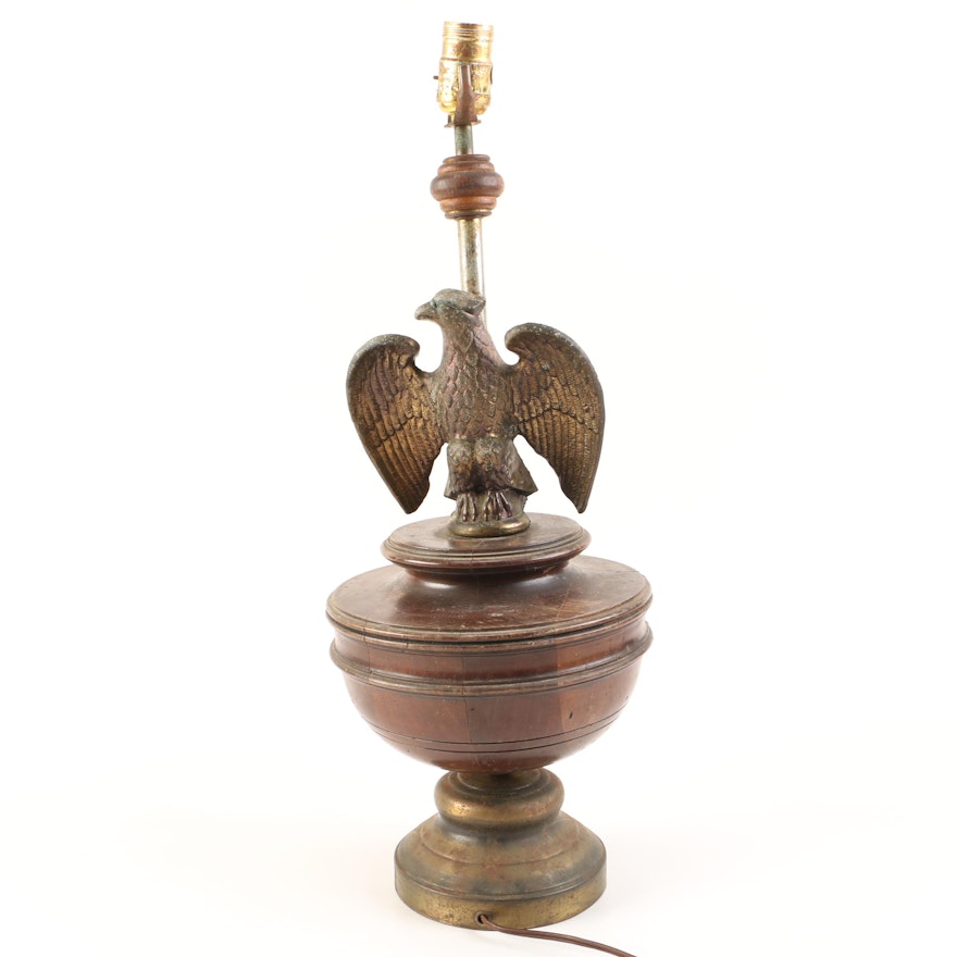 Brass and Wood Eagle Lamp