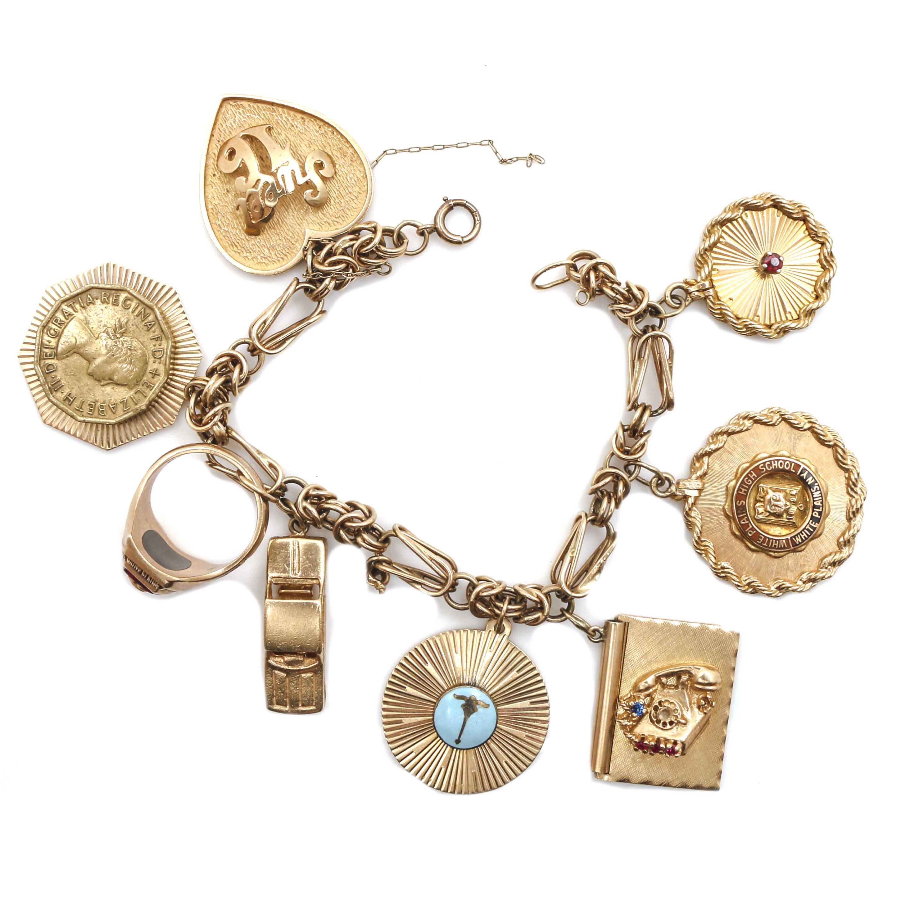 14K Yellow Gold Gemstone Charm Bracelet
