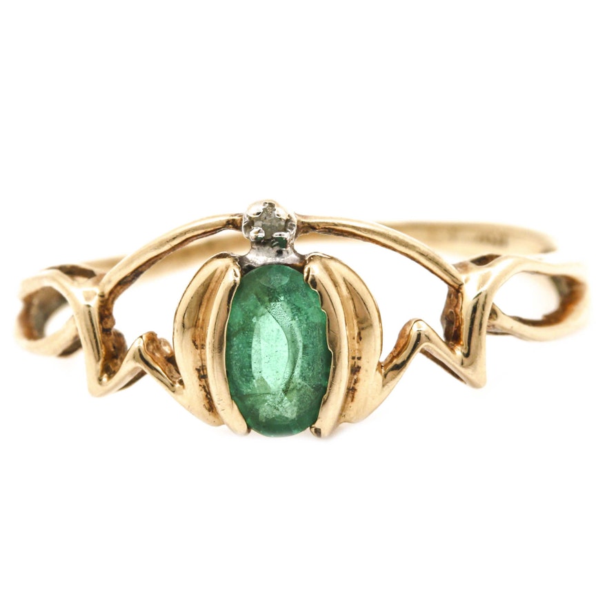 10K Yellow Gold Diamond and Emerald Mothers Ring