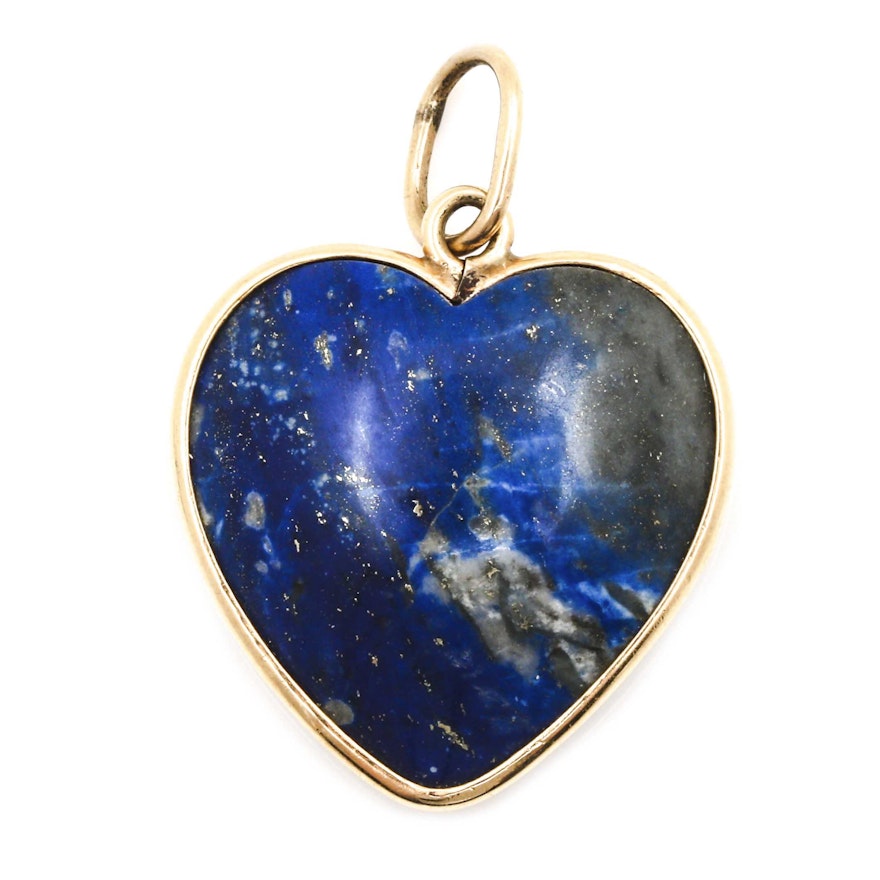 14K Yellow Gold Lapis Lazuli Heart Shaped Pendant