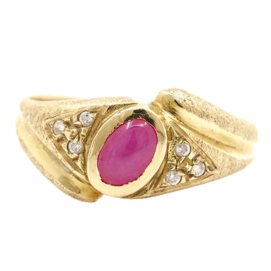 14K Yellow Gold Ruby and Cubic Zirconia Ring