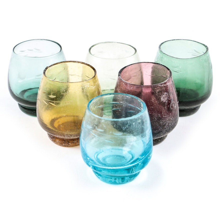 Vintage Etched Colored Aperitif Glasses