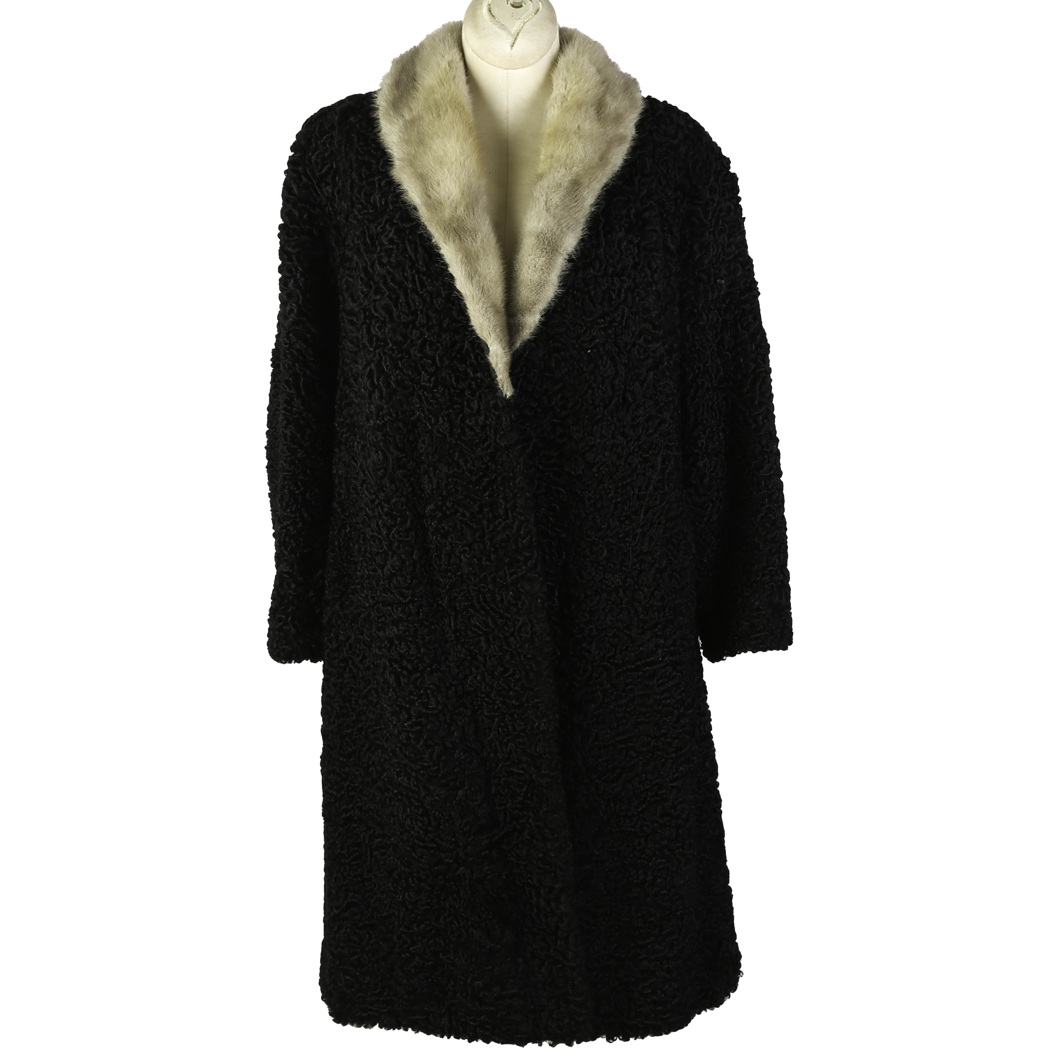 Vintage Persian Lamb Wool Coat with Mink Fur Collar