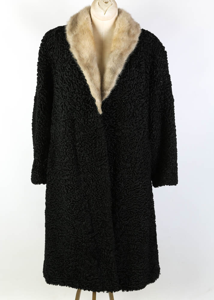 Vintage Persian Lamb Wool Coat with Mink Fur Collar