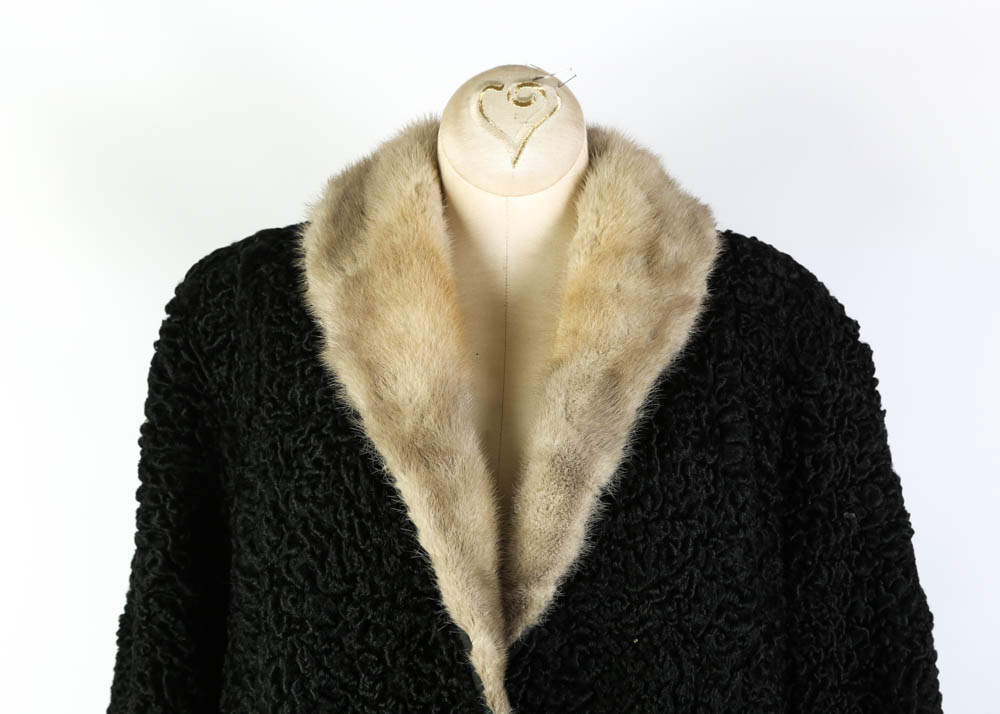 Vintage Persian Lamb Wool Coat with Mink Fur Collar