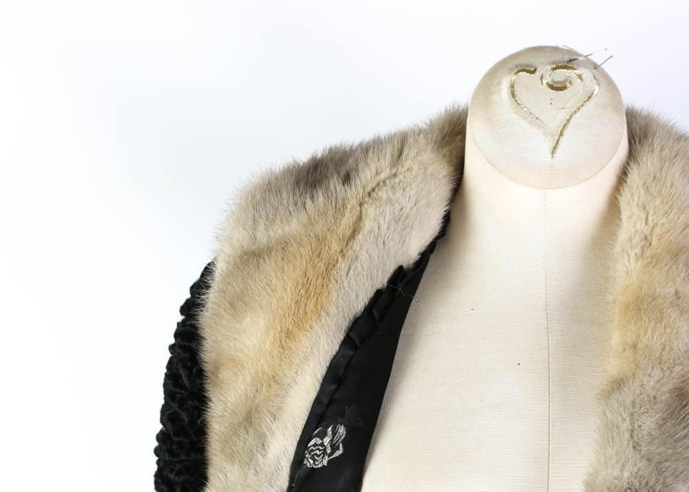 Vintage Persian Lamb Wool Coat with Mink Fur Collar