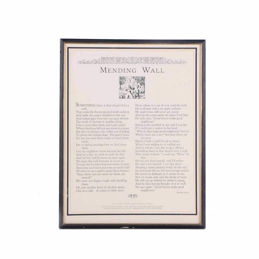 Enoch Pratt Free Library Planographic Print "Mending Wall" By Robert Frost