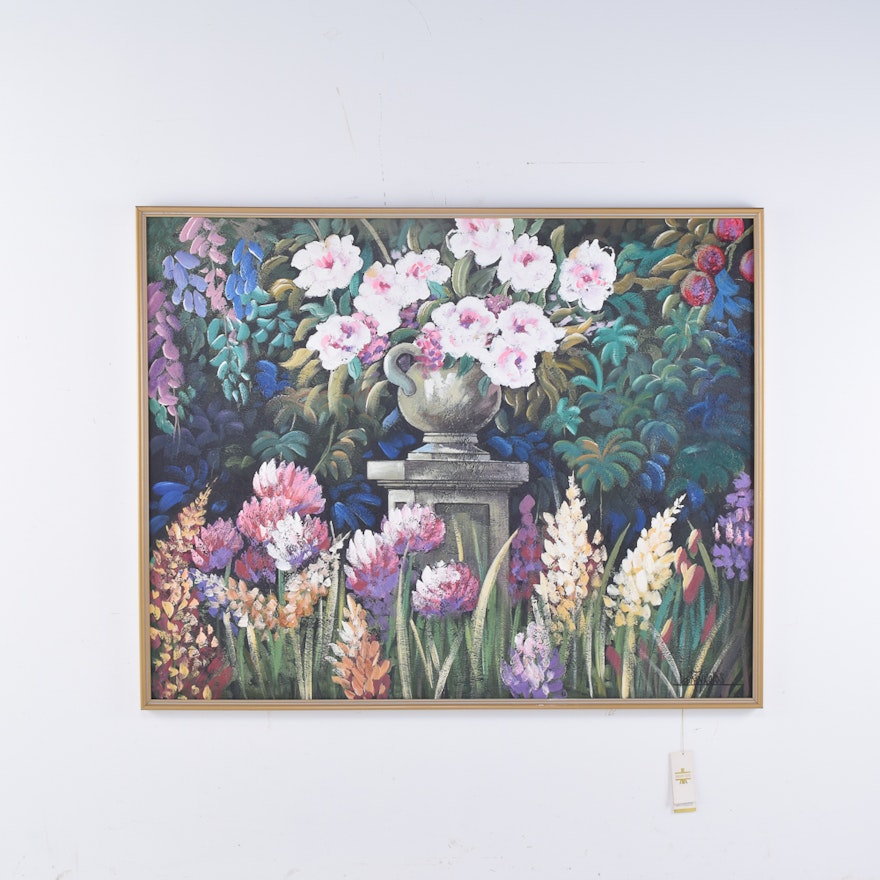 Lee Reynolds Acrylic Painting of a Flower Garden