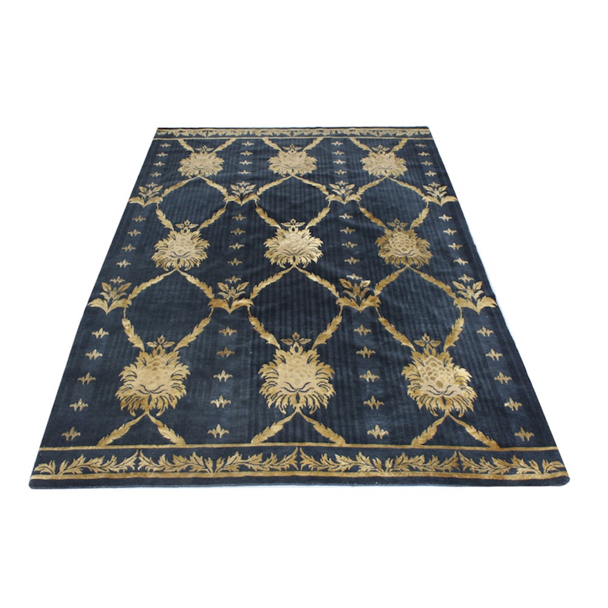 Hand-Knotted Nepalese "Regal" Silk and Wool Area Rug