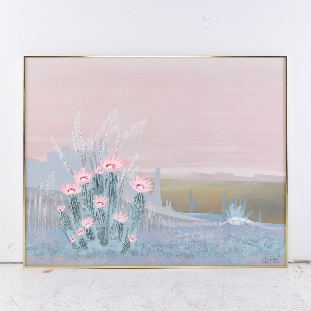 Lee Reynolds Acrylic Painting of a Flowering Cactus
