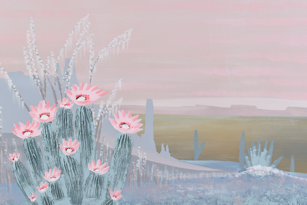 Lee Reynolds Acrylic Painting of a Flowering Cactus