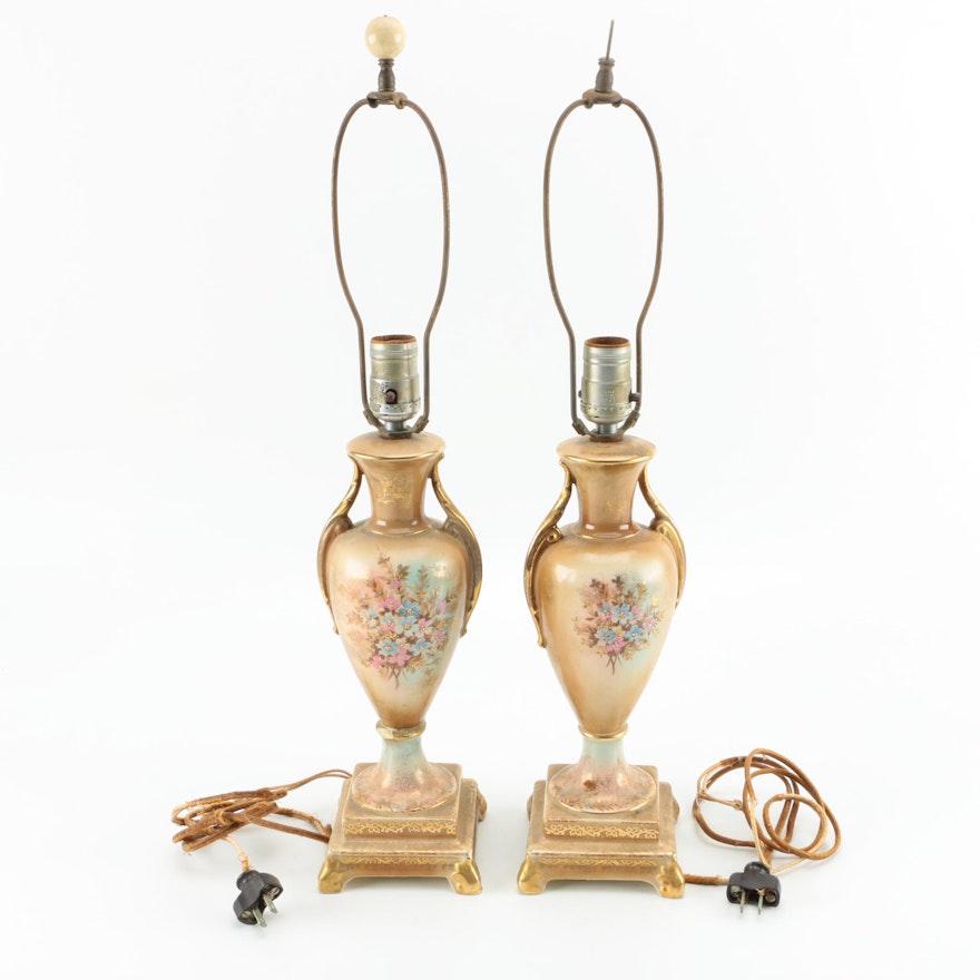 Gilded Ceramic Urn Lamps