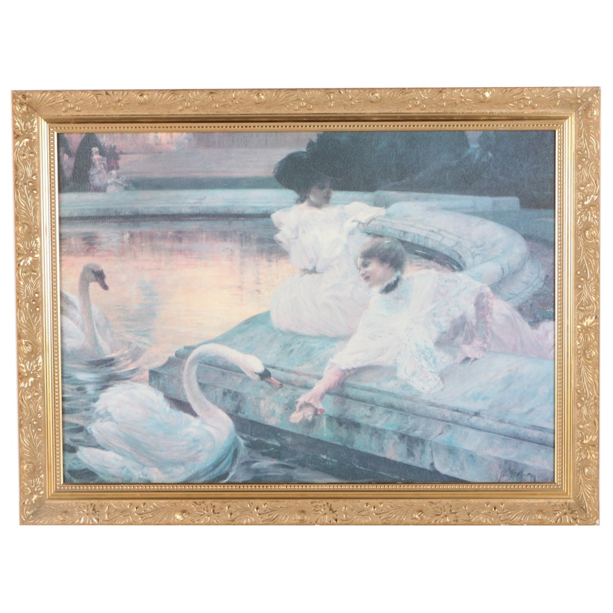 Offset Lithograph on Canvas After Joseph Marius Avy "The Swans"