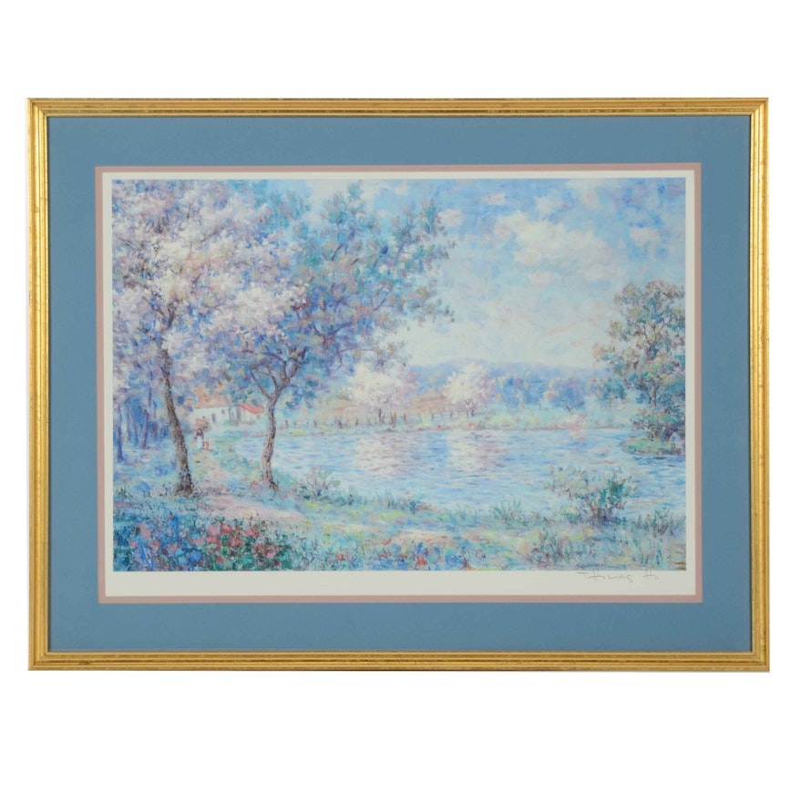 Artist Thomas Ho Signed Matted and Framed Landscape Lithograph