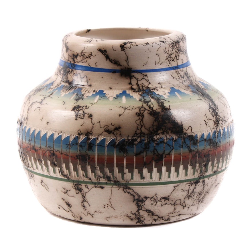 Navajo Horsehair Pottery Vase by Victoria Brown