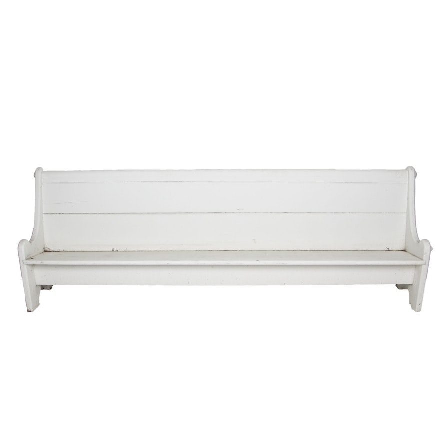 Vintage White Painted Church Pew