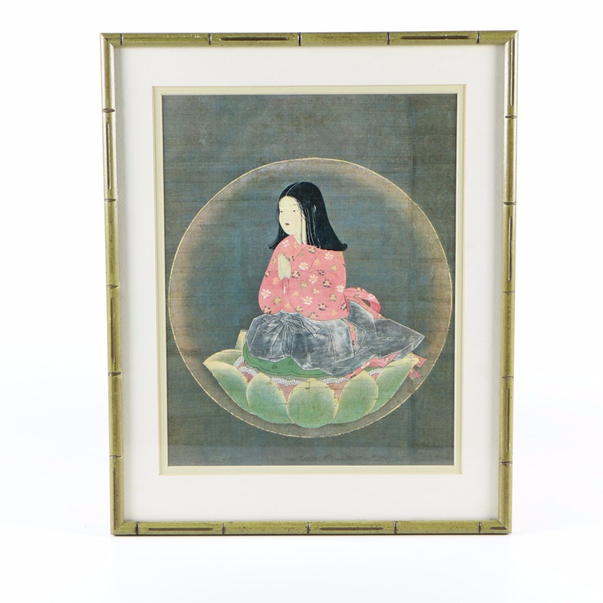 Giclée Reproduction after Detail of 14th-Century Gouache on Silk by Chigo Daishi, the Priest "Kobo Daishi as a Child"