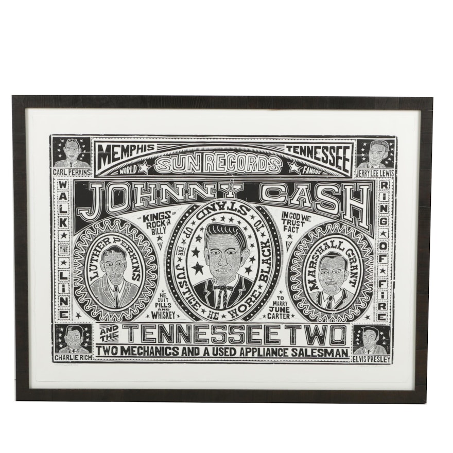 YeeHaw Letterpress Limited Edition Woodblock "Johnny Cash and the Tennessee Two"