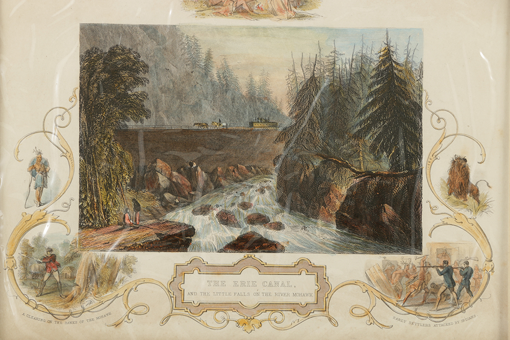 J & F Tallis Hand-Colored Engraving on Paper "The Erie Canal and the Little Falls on the River Mohawk"