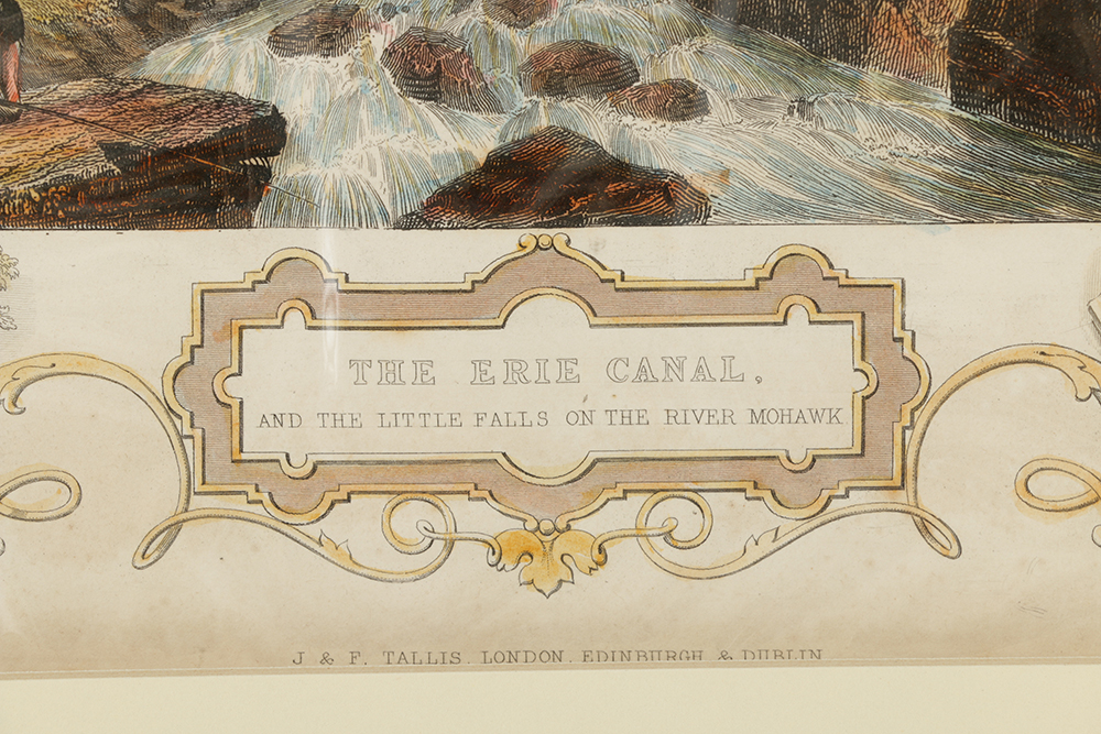 J & F Tallis Hand-Colored Engraving on Paper "The Erie Canal and the Little Falls on the River Mohawk"