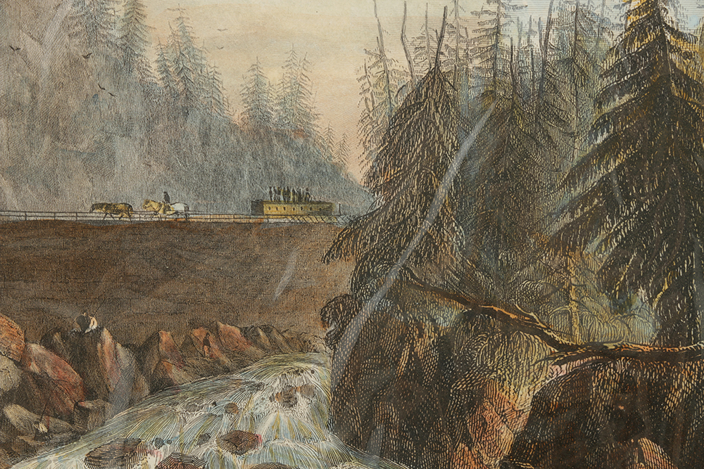 J & F Tallis Hand-Colored Engraving on Paper "The Erie Canal and the Little Falls on the River Mohawk"