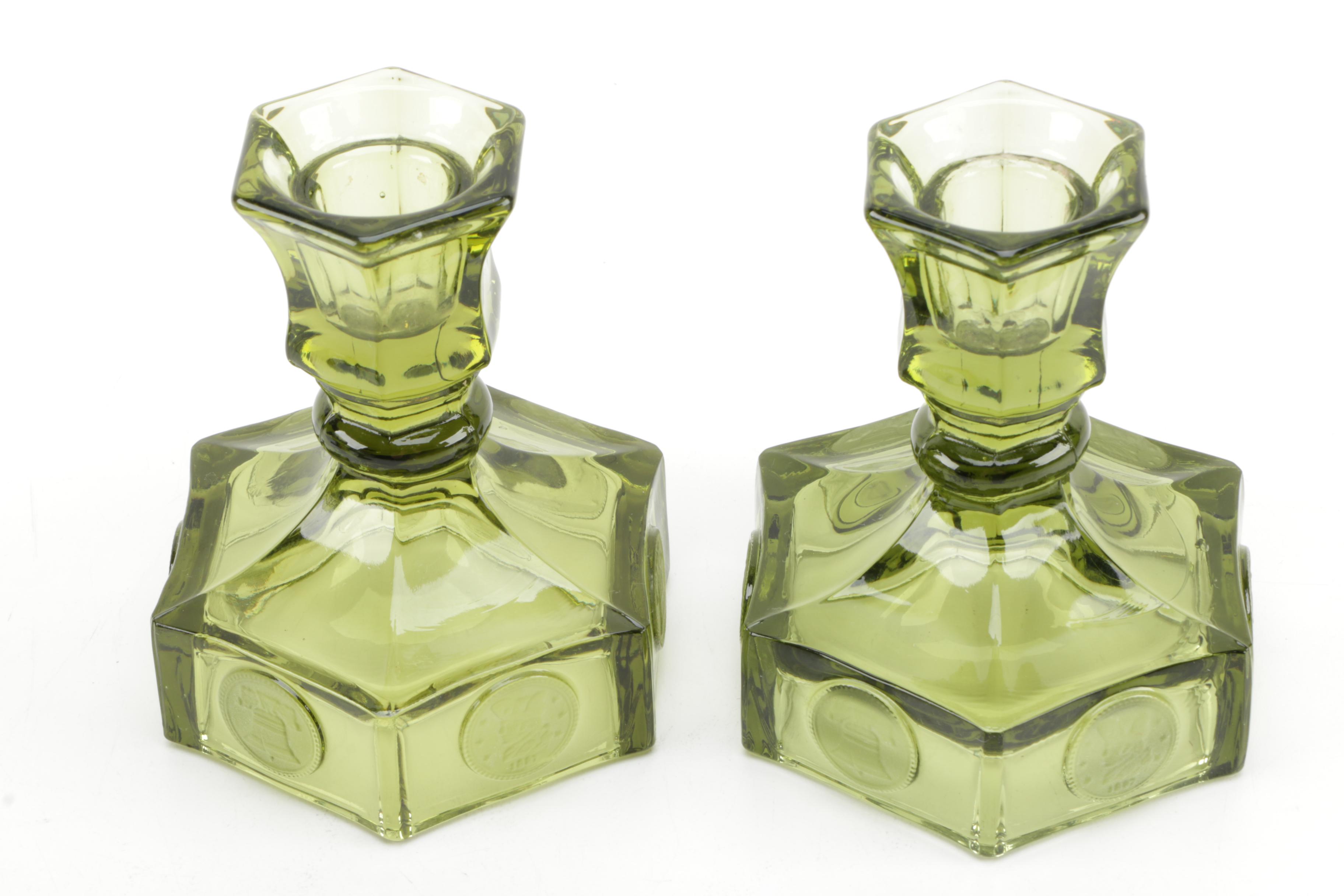 Vintage Fostoria  "Coin Glass Olive Green" Glassware