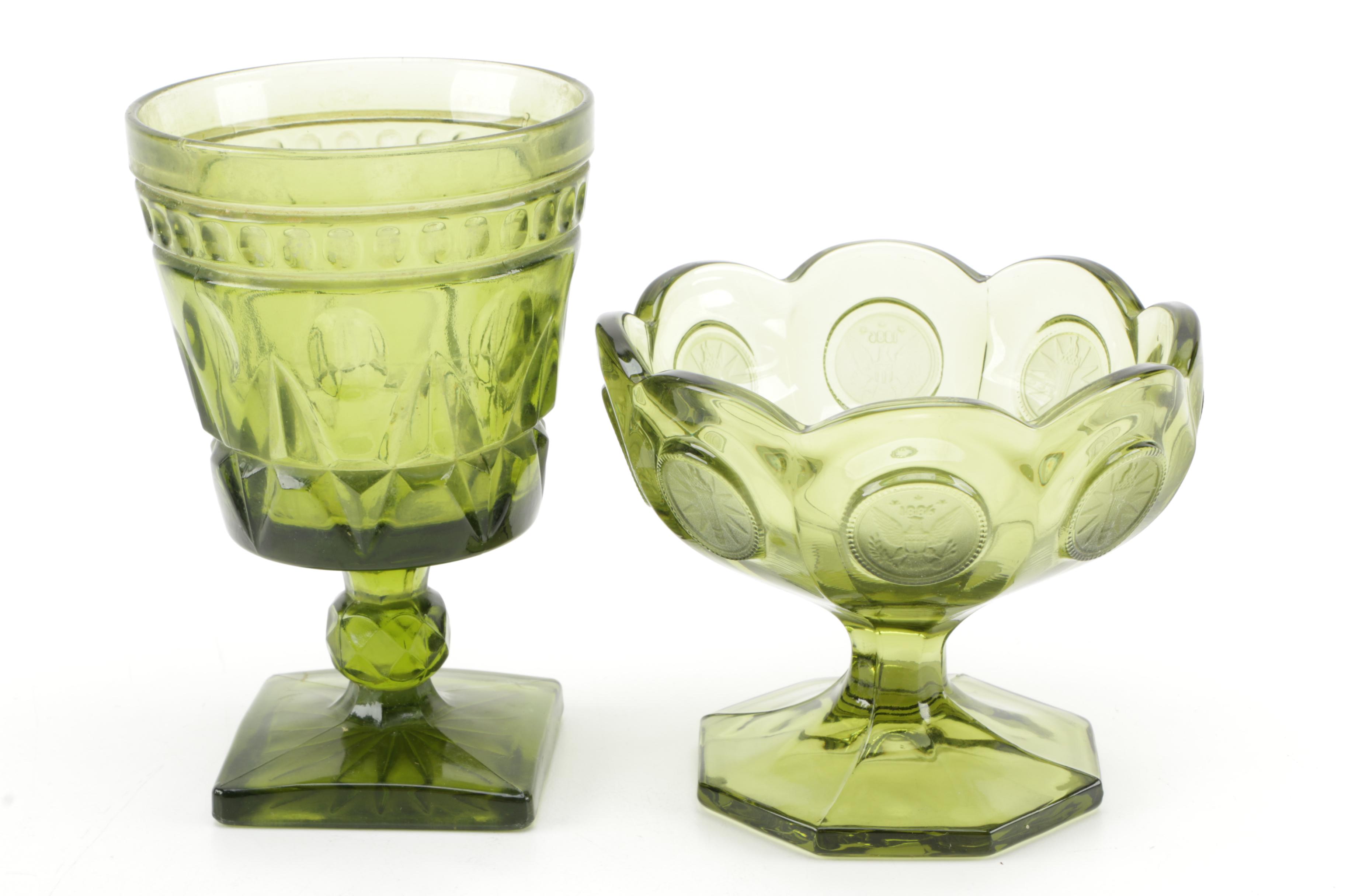 Vintage Fostoria  "Coin Glass Olive Green" Glassware