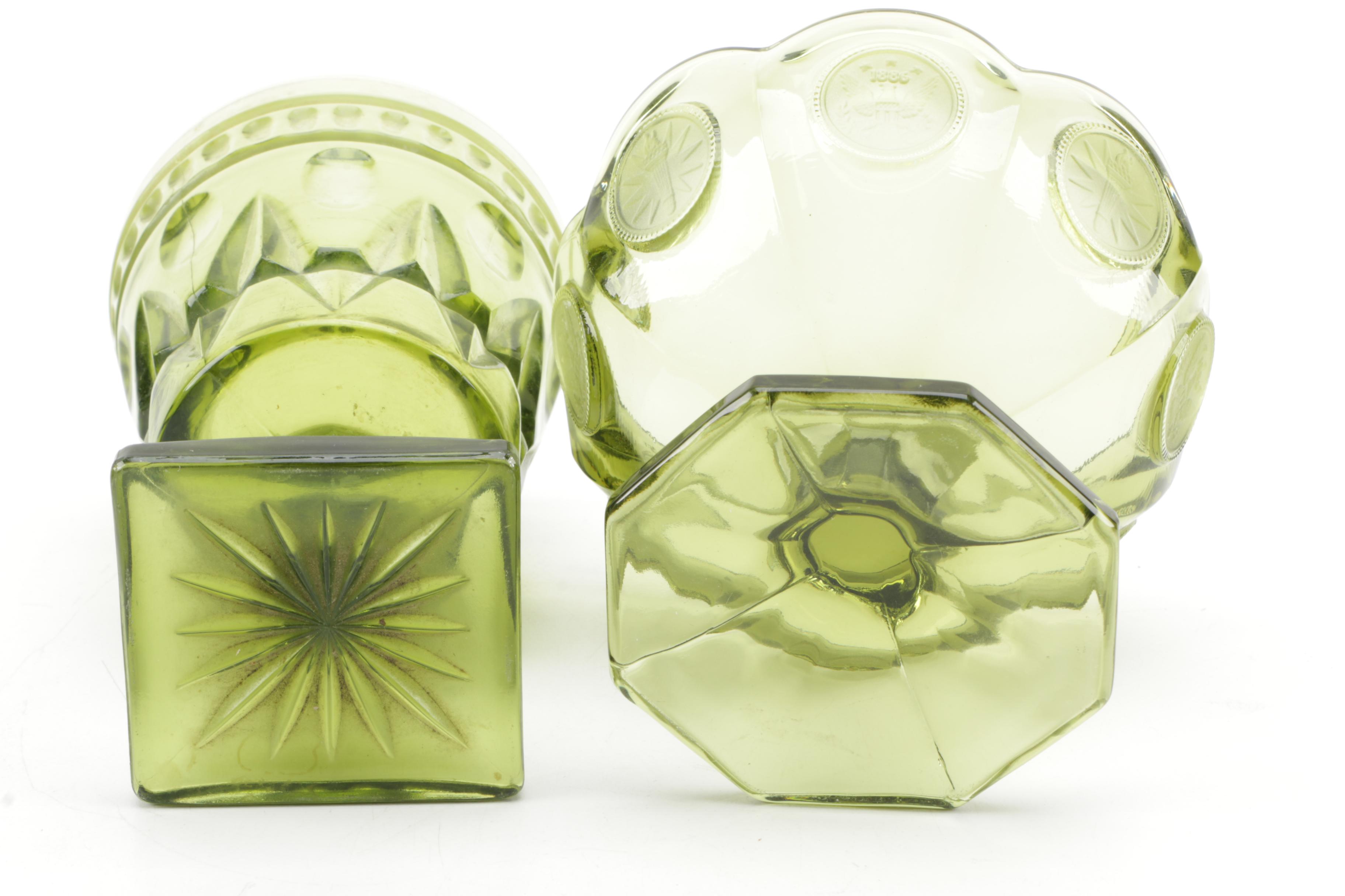 Vintage Fostoria  "Coin Glass Olive Green" Glassware