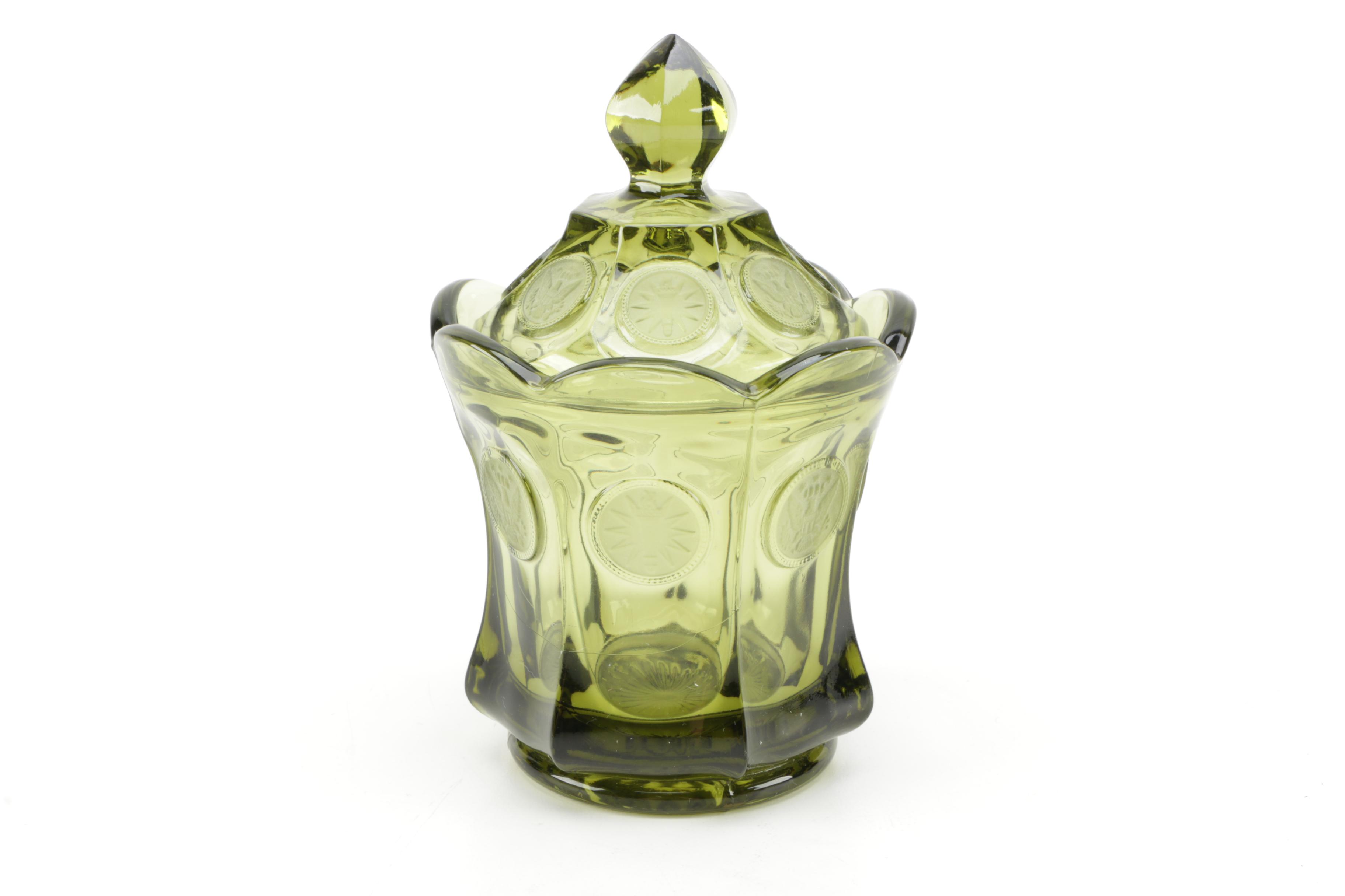 Vintage Fostoria  "Coin Glass Olive Green" Glassware