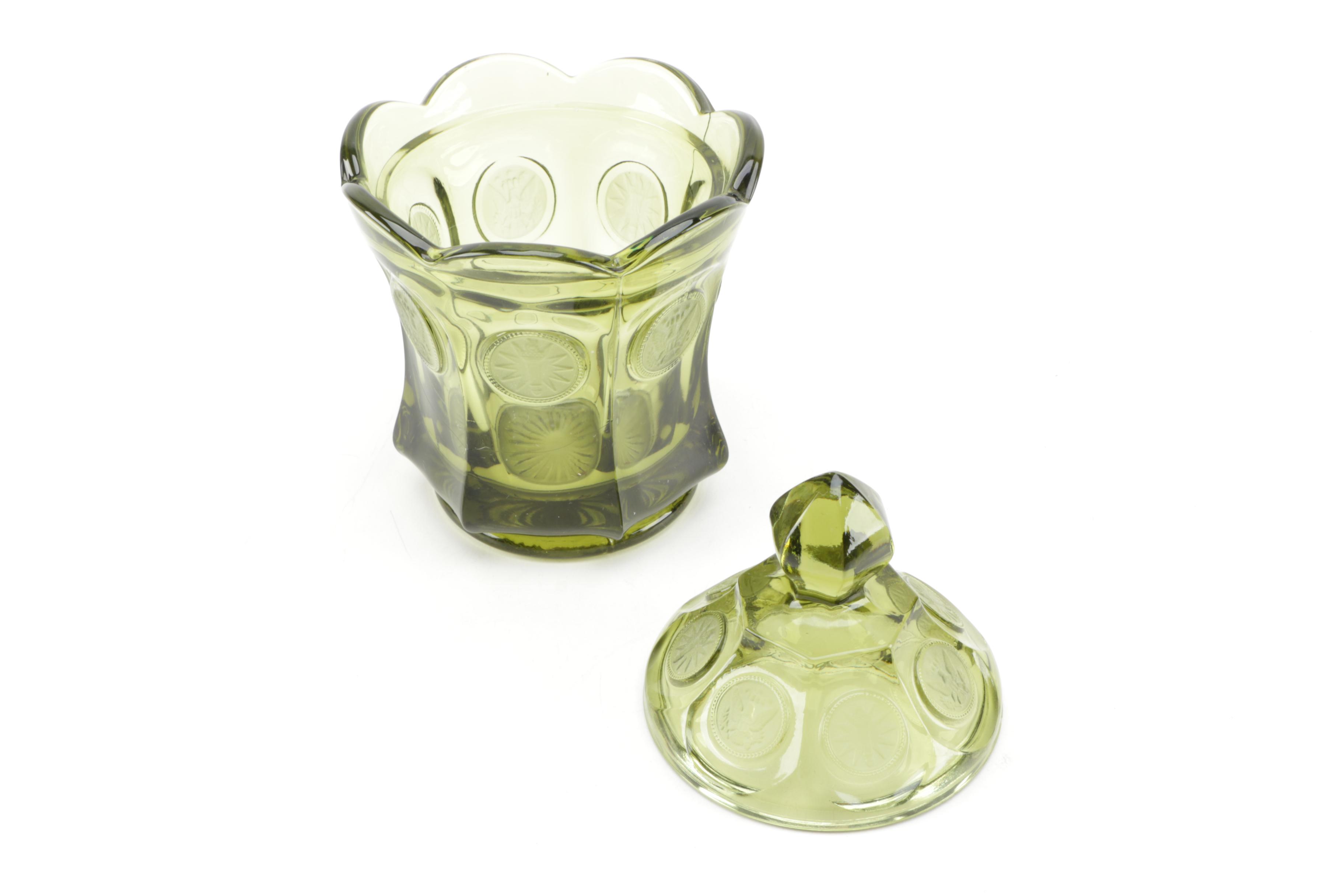 Vintage Fostoria  "Coin Glass Olive Green" Glassware