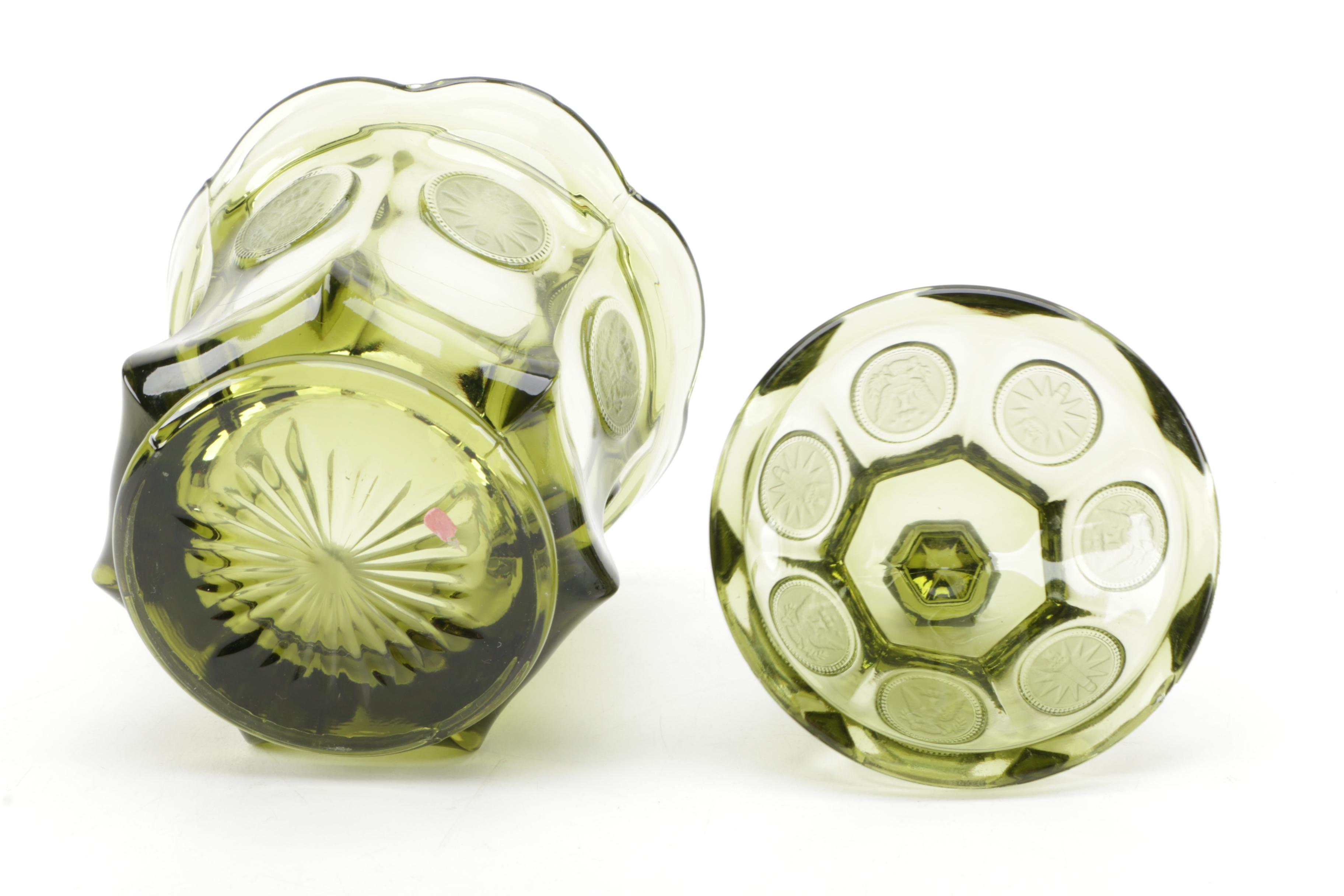 Vintage Fostoria  "Coin Glass Olive Green" Glassware