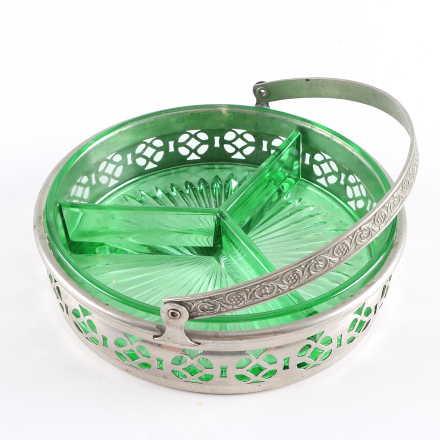 Celtic Inspired Glass and Pewter Divided Candy Dish