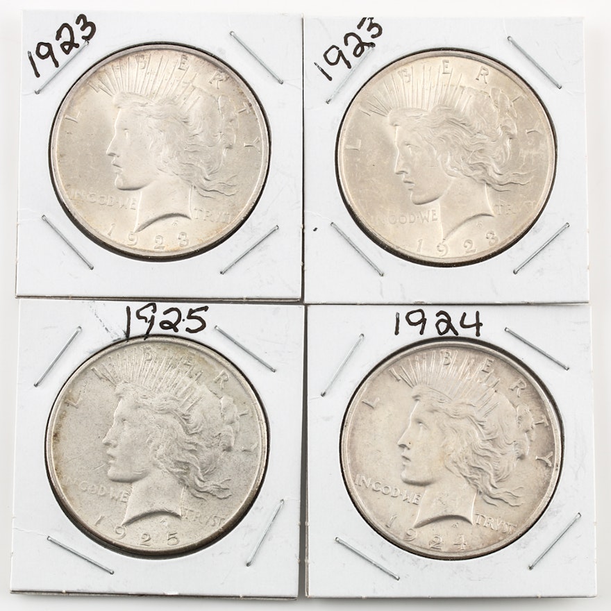 Selection of four Peace Dollars