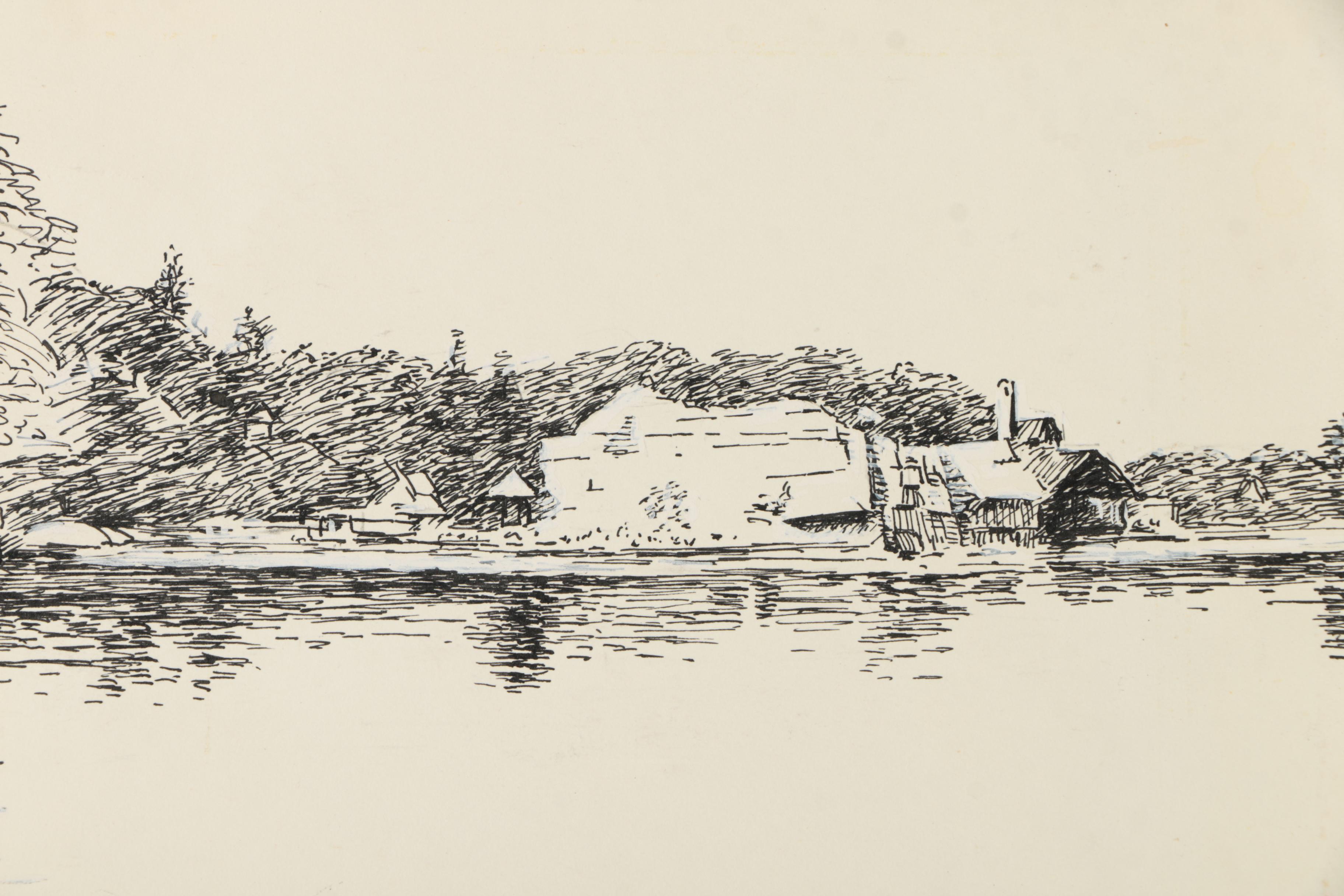 Hayward Cirker Ink and Gouache Illustrations of Outdoor Scenes