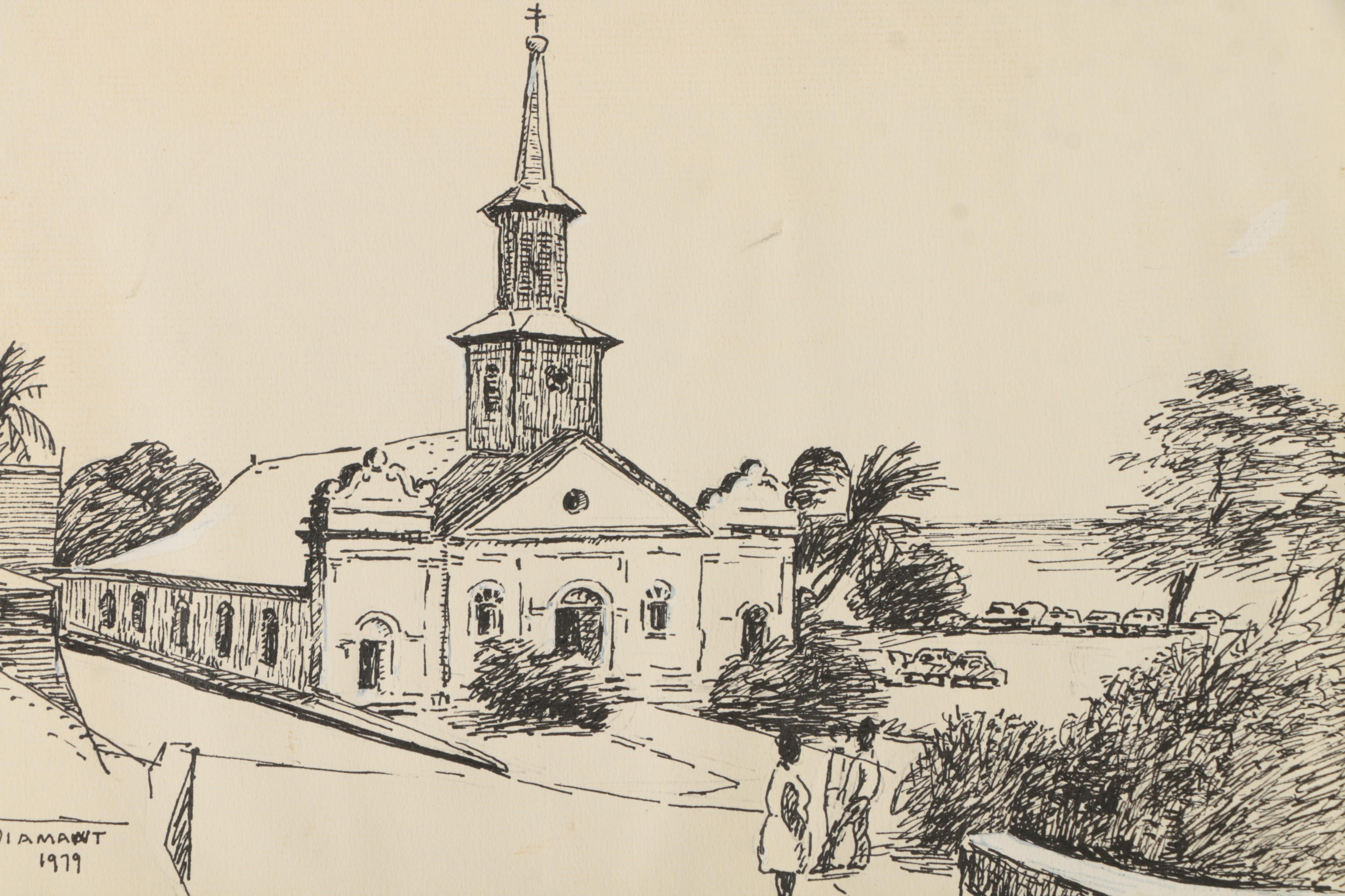 Hayward Cirker Ink and Gouache Illustrations of Outdoor Scenes