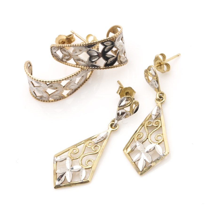 Assortment of 10K Two Tone Gold Earrings