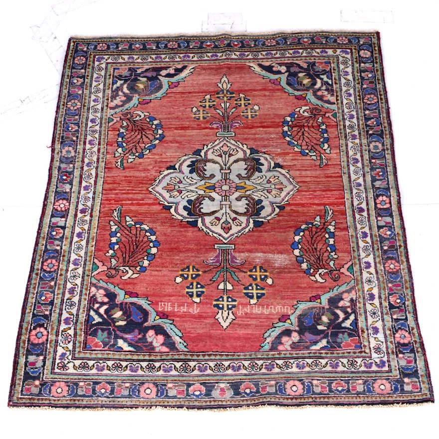 Semi-Antique Hand-Knotted Persian Armenian Area Rug with Inscription