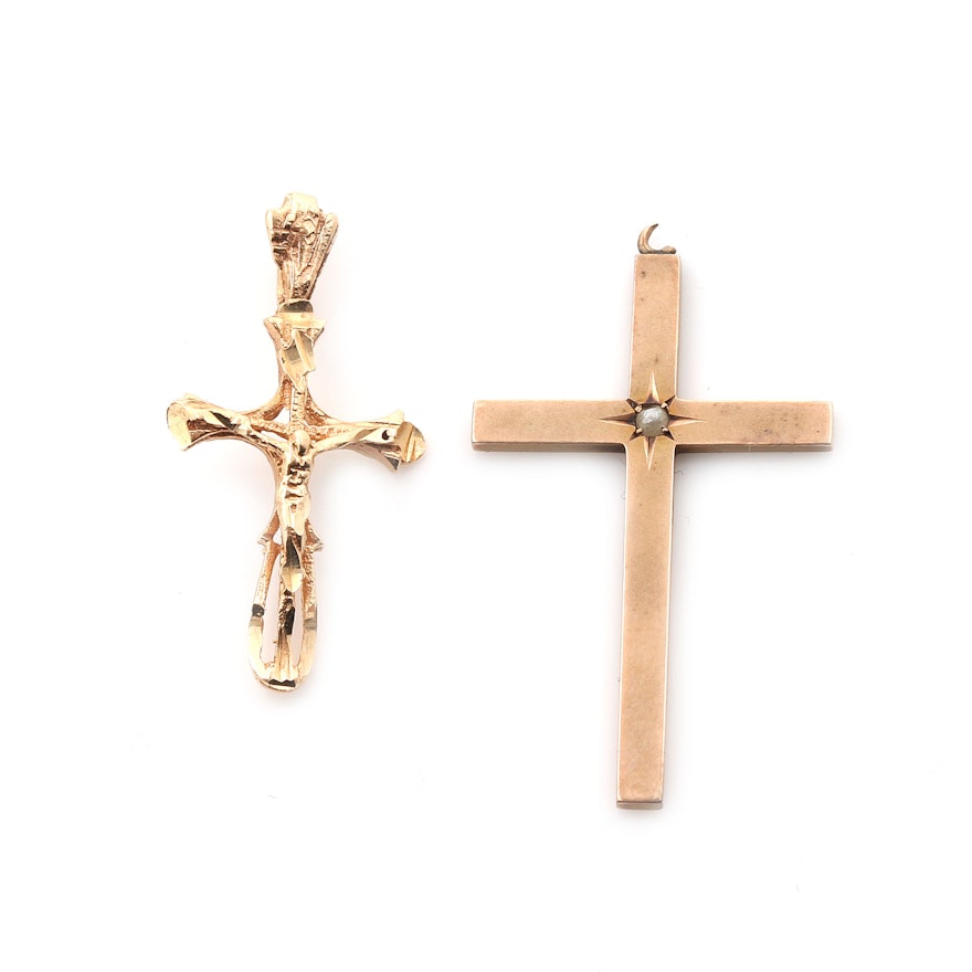 10K and 14K Yellow Gold Cross and Crucifix
