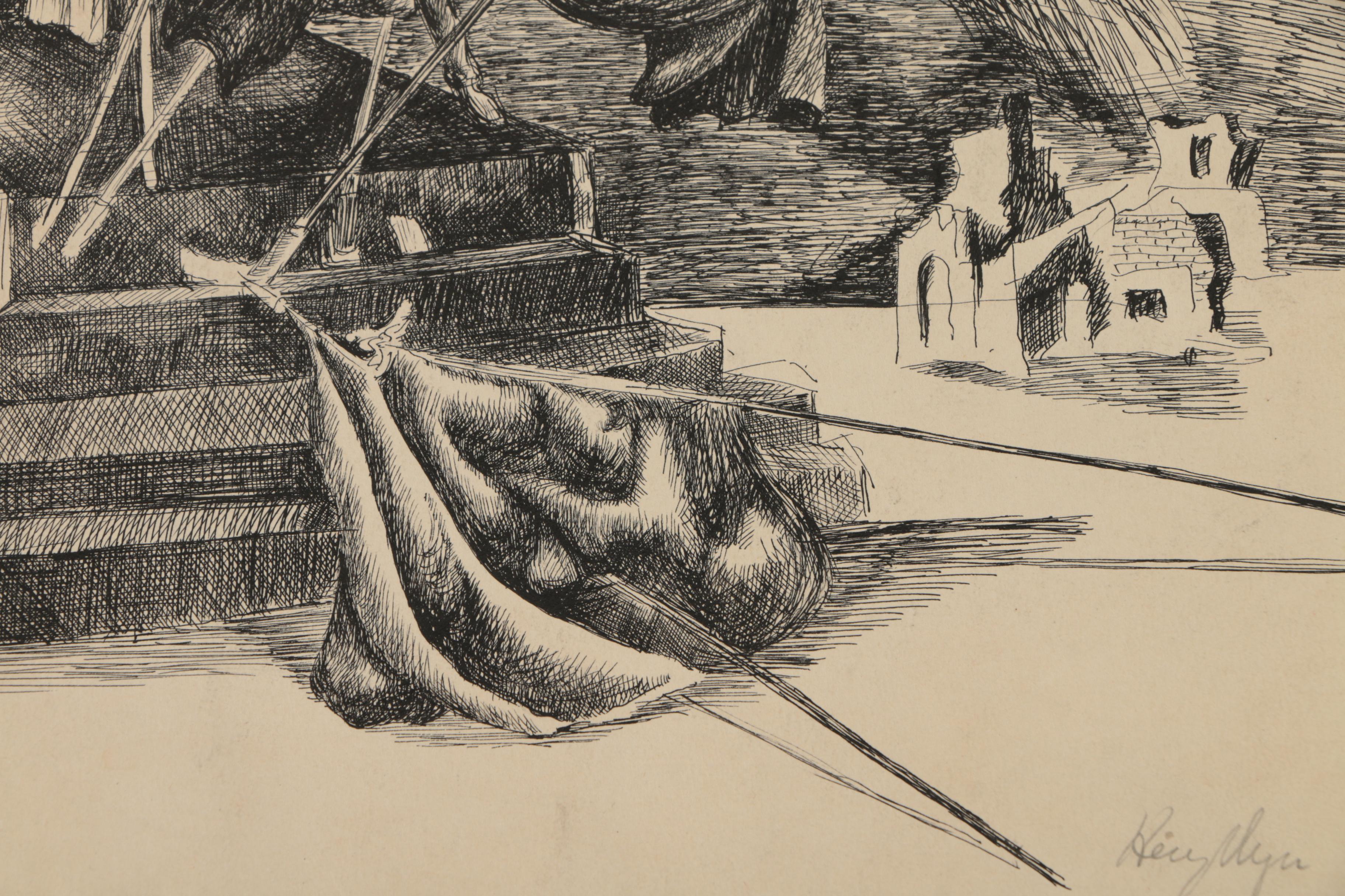 Collection of Ink and Graphite Drawings Featuring Henry C. Meyer