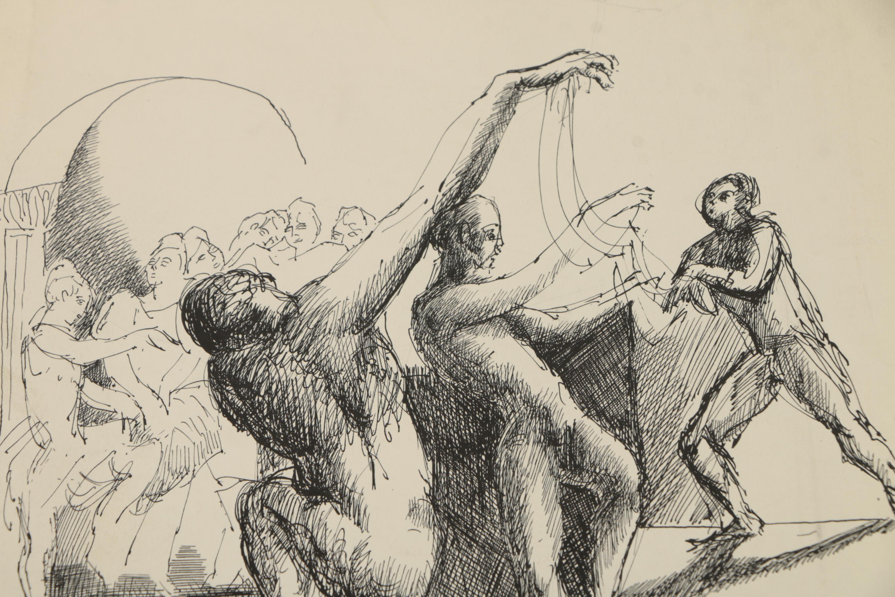 Collection of Ink and Graphite Drawings Featuring Henry C. Meyer