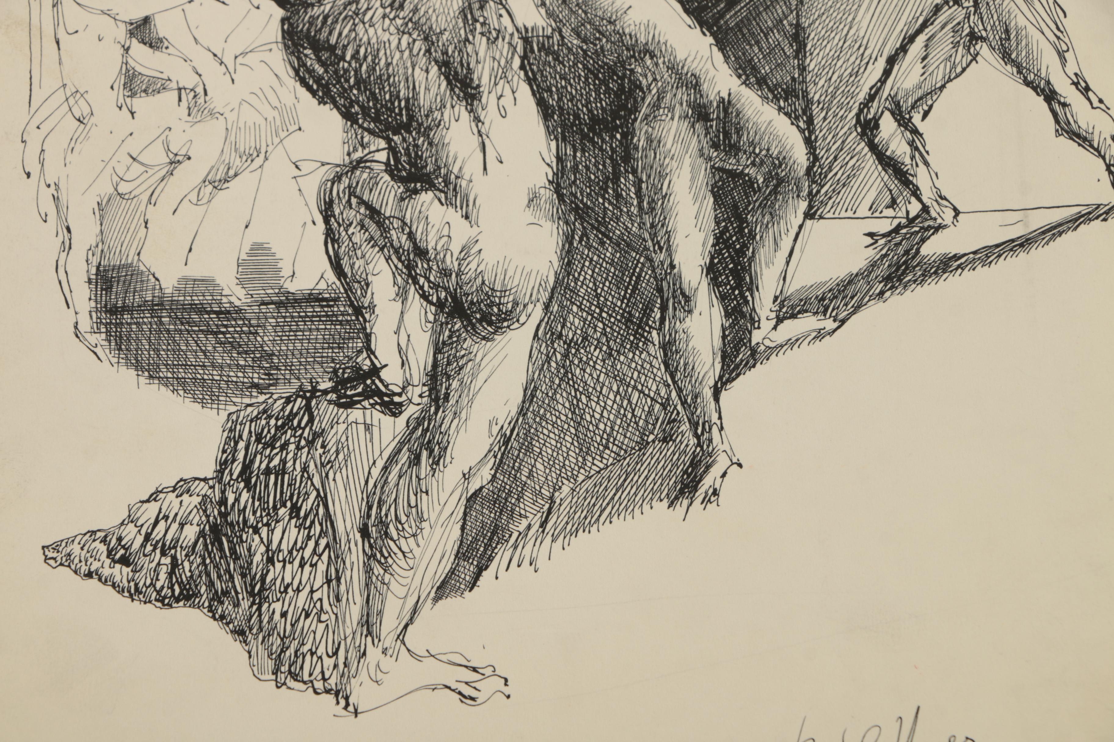 Collection of Ink and Graphite Drawings Featuring Henry C. Meyer