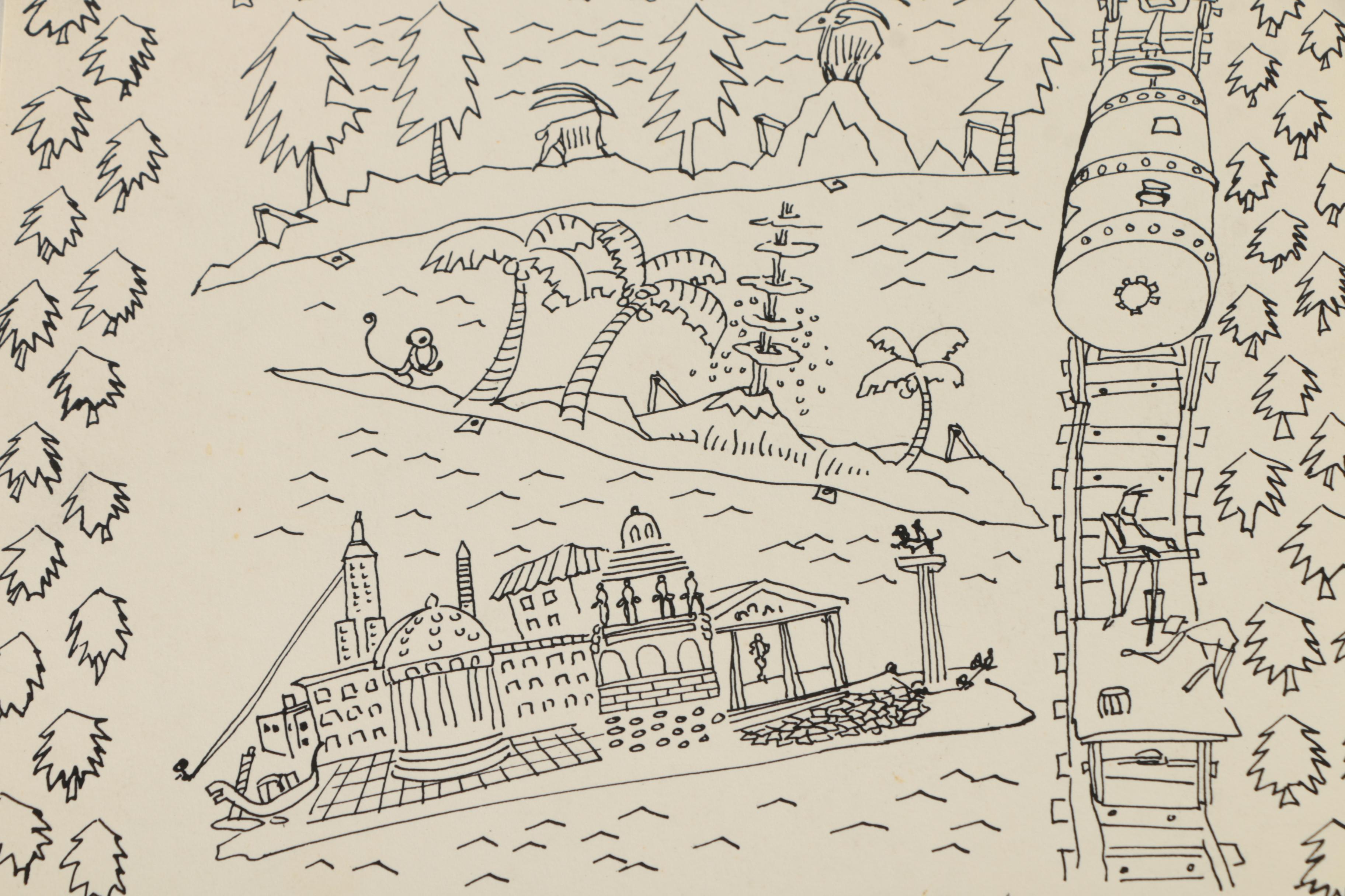 Collection of Ink and Graphite Drawings Featuring Henry C. Meyer