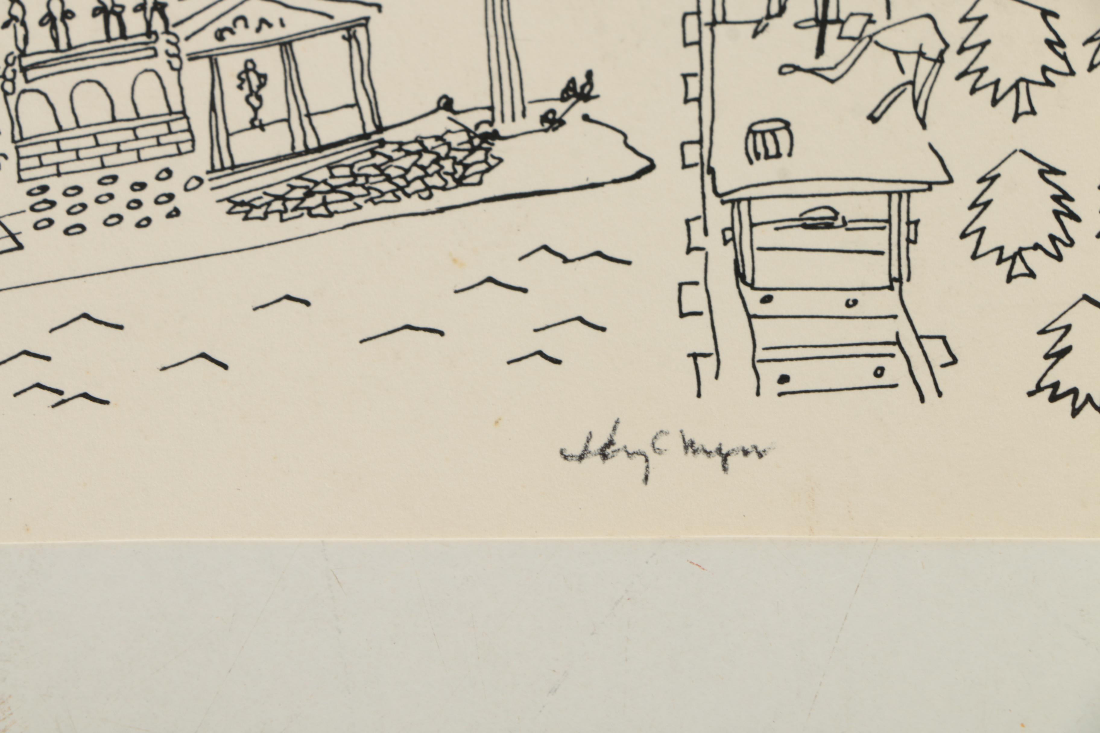 Collection of Ink and Graphite Drawings Featuring Henry C. Meyer