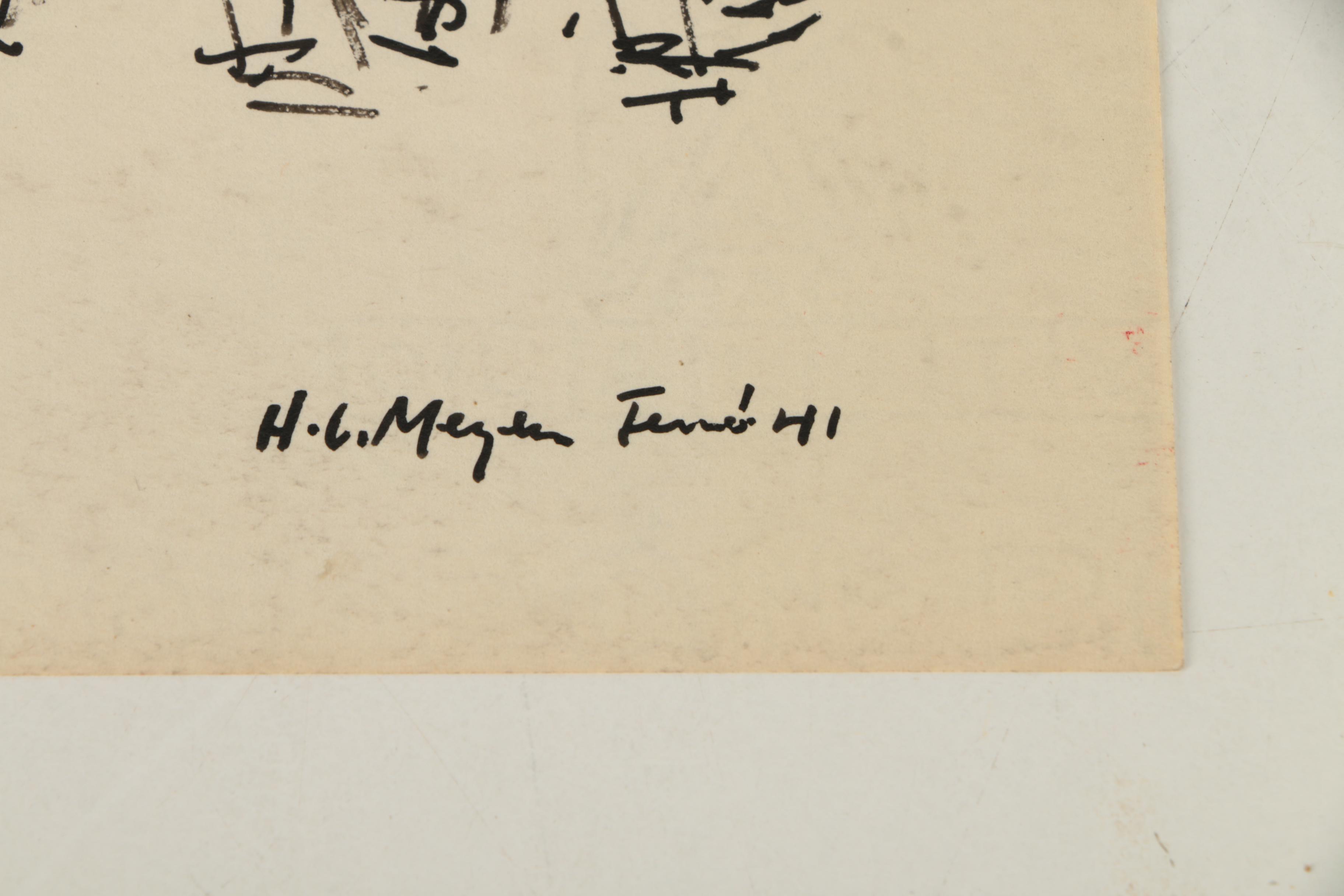 Collection of Ink and Graphite Drawings Featuring Henry C. Meyer