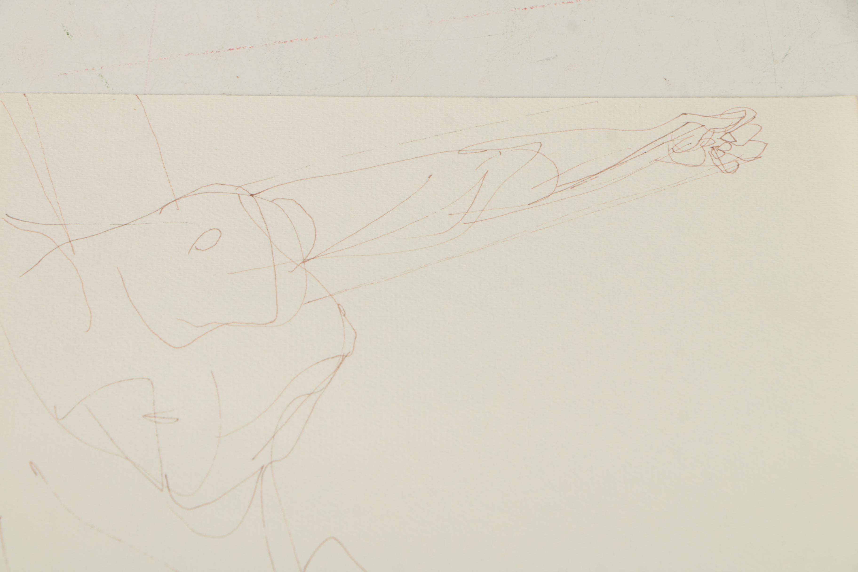 Henry C. Meyer 1960s Ink Sketches on Paper of Christ on the Cross