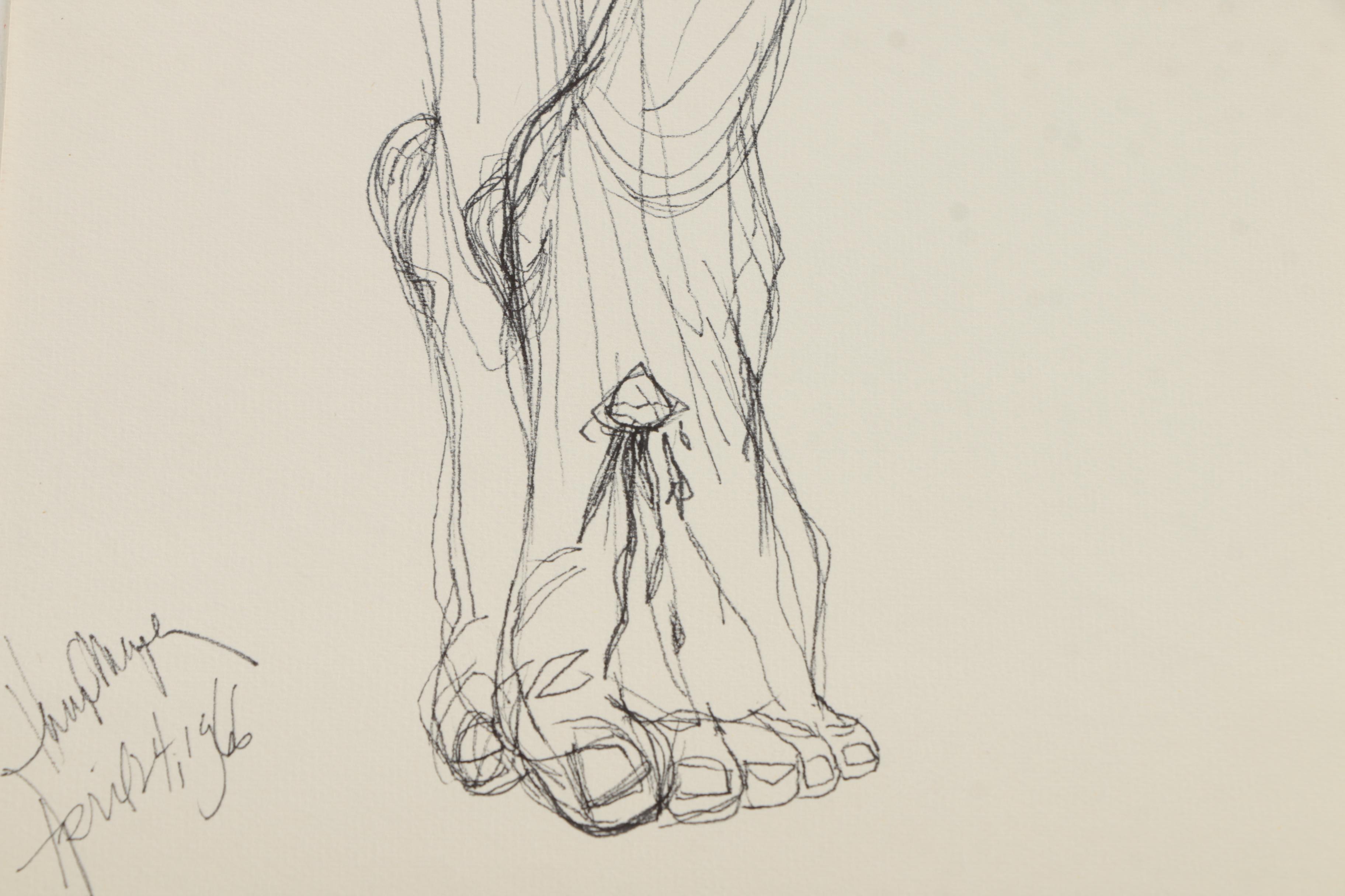 Henry C. Meyer 1960s Ink Sketches on Paper of Christ on the Cross