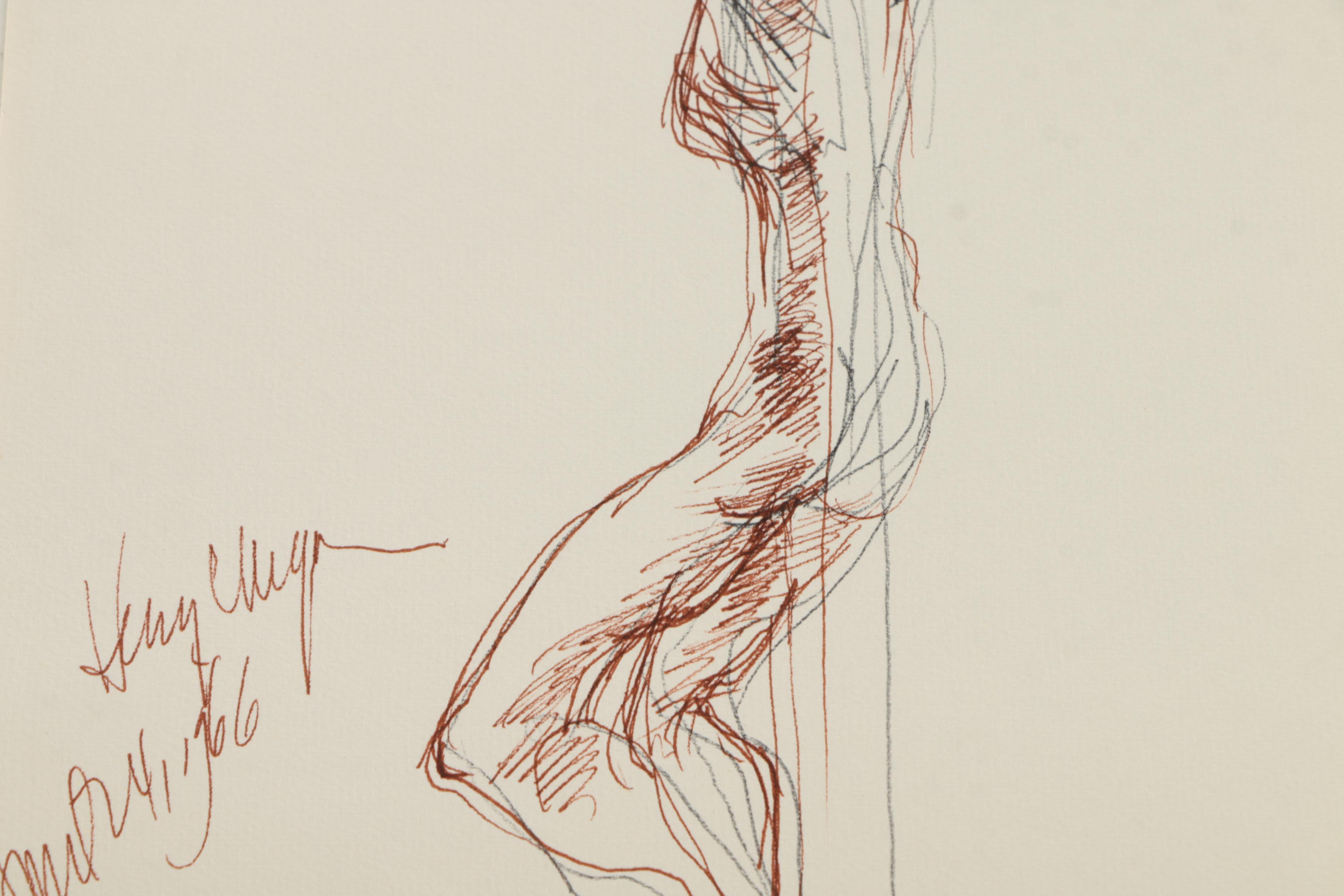 Henry C. Meyer 1960s Ink Sketches on Paper of Christ on the Cross