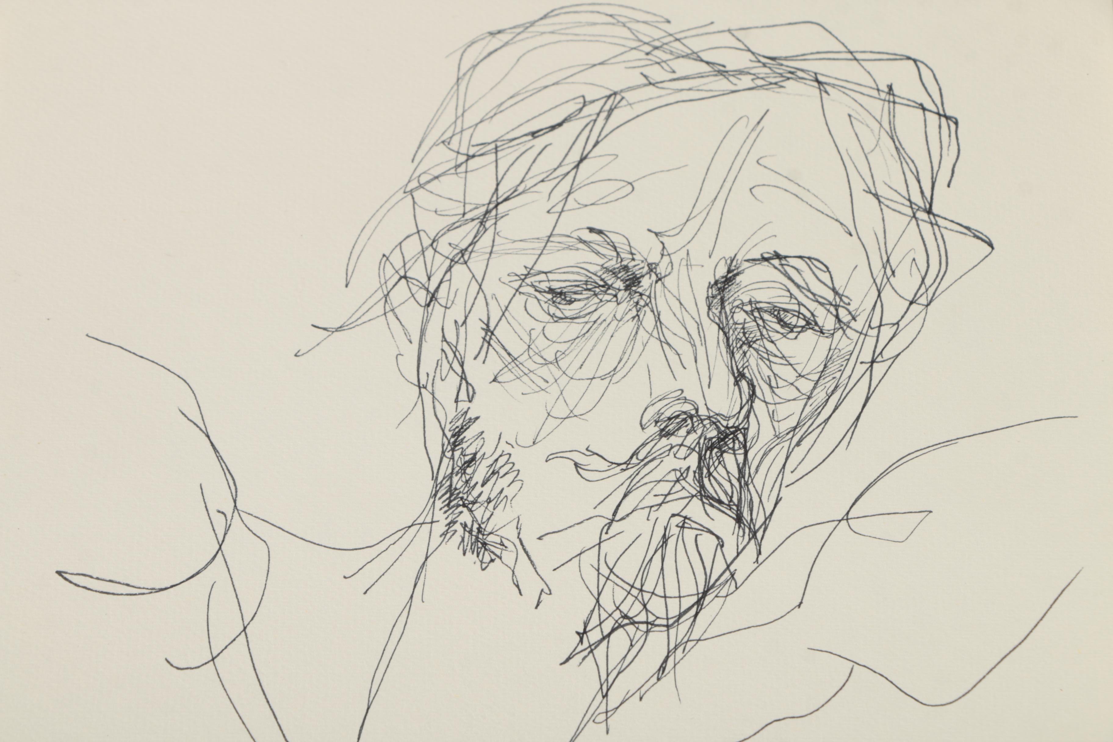 Henry C. Meyer 1960s Ink Sketches on Paper of Christ on the Cross