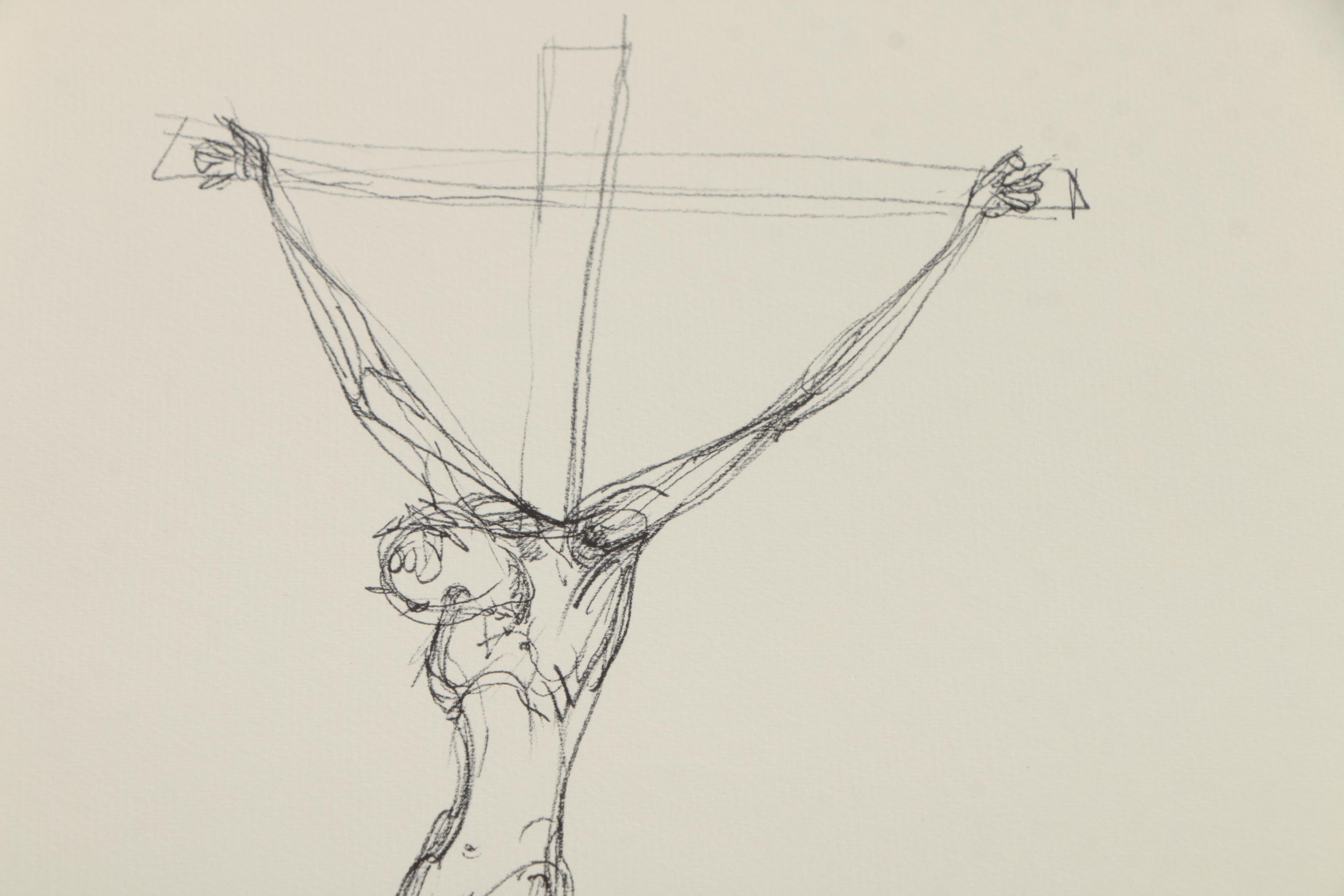 Henry C. Meyer 1960s Ink Sketches on Paper of Christ on the Cross